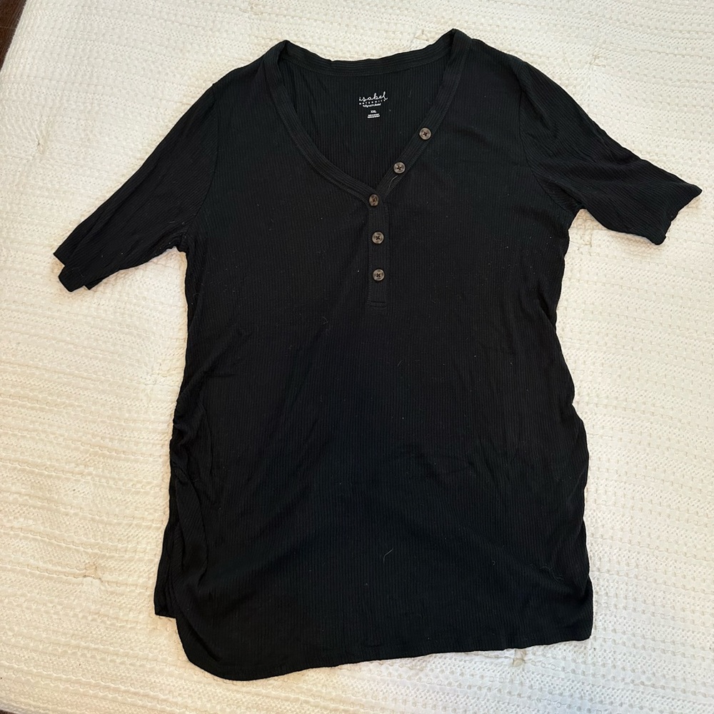 Black Maternity Short Sleeve Henley Top Size XXL